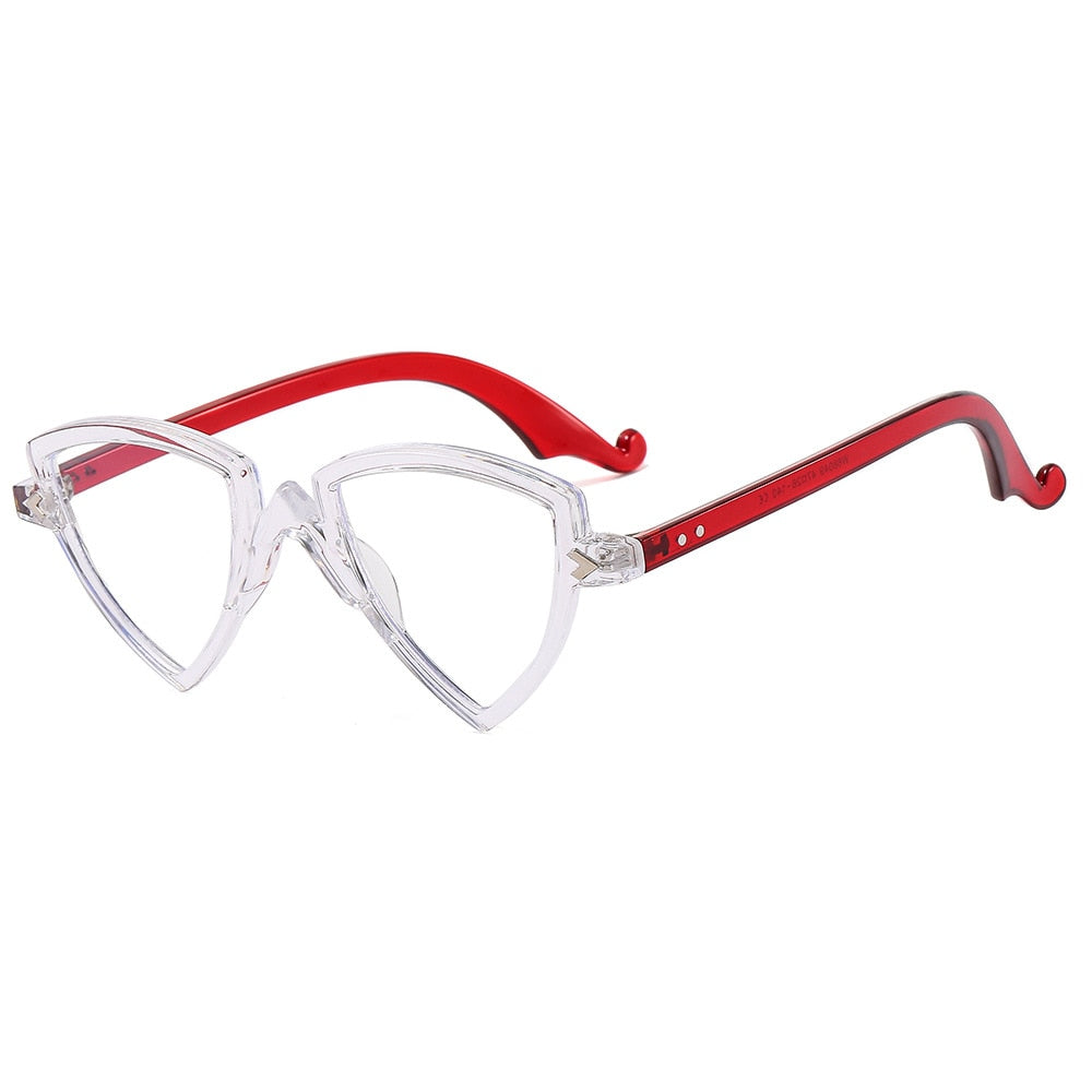 CCspace Women's Full Rim Irregular Triangle Tr 90 Eyeglasses 56405 Full Rim CCspace ClearRed Beige 