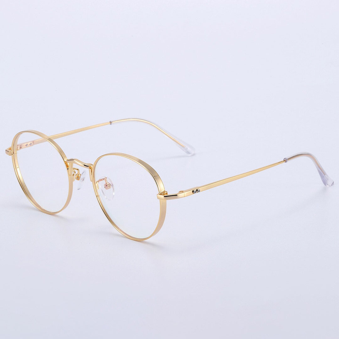 KatKani Unisex Full Rim Round Titanium Eyeglasses 30001 Full Rim KatKani Eyeglasses Gold  