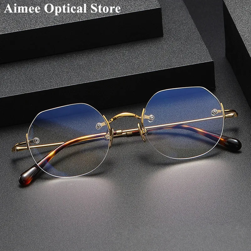 Aimee Unisex Rimless Flat Top Round Titanium Eyeglasses 26008 Rimless Aimee   