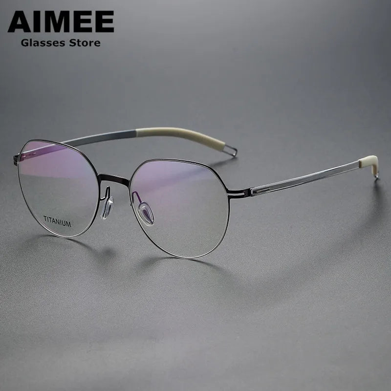 Aimee Unisex Full Rim Flat Top Round Titanium Acetate Eyeglasses 49819 Full Rim Aimee Black-Gun  