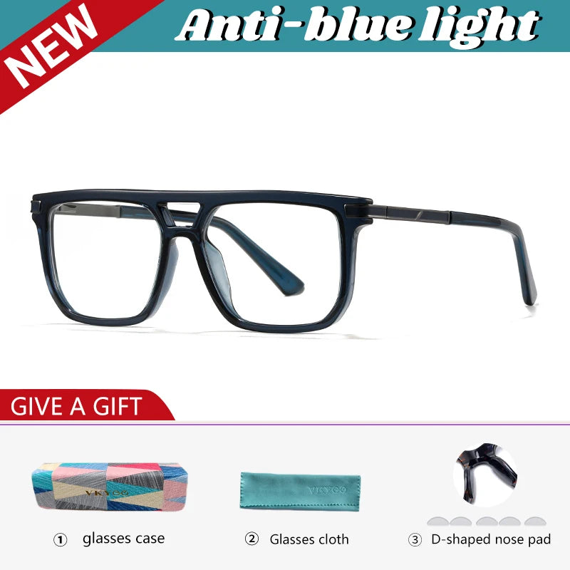Vicky Men's Full Rim Square Double Bridge Tr 90 Alloy Reading Glasses 760025