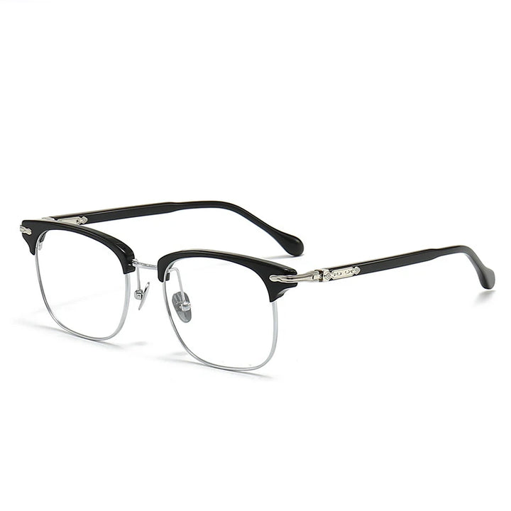 Black Mask Unisex Full Rim Square Titanium Acetate Eyeglasses M2049 Full Rim Black Mask Black-Silver  