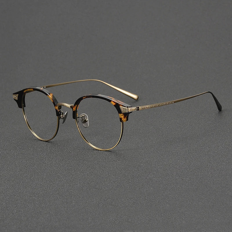 Black Mask Unisex Full Rim Round Titanium Acetate Eyeglasses 42029 Full Rim Black Mask Tortoise-Bronze  