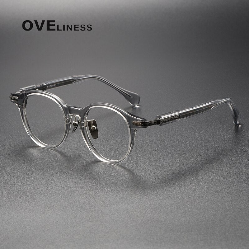 Oveliness Unisex Full Rim Round Acetate Titanium Eyeglasses 80853 Full Rim Oveliness grey gun  