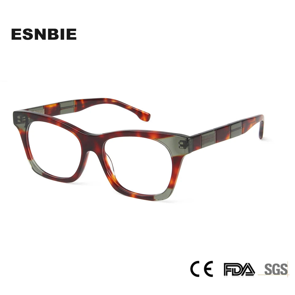 Esnbie Unisex Full Rim Square Cat Eye Acetate Eyeglasses 23024 Full Rim Esnbie   