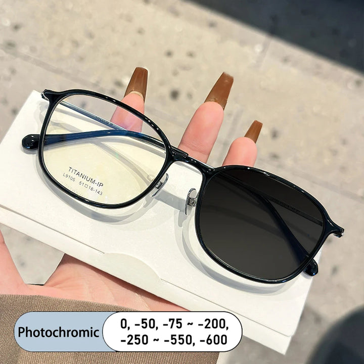 Kocolior Unisex Full Rim Square Acetate Titanium Photochromic Reading Glasses 69105