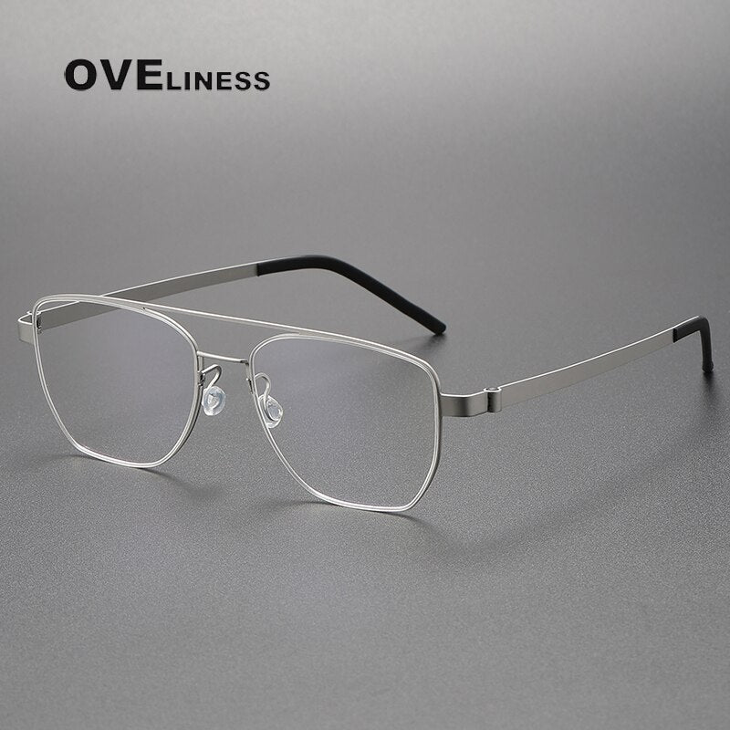 Oveliness Unisex Full Rim Square Double Bridge Titanium Eyeglasses 9622 Full Rim Oveliness silver  
