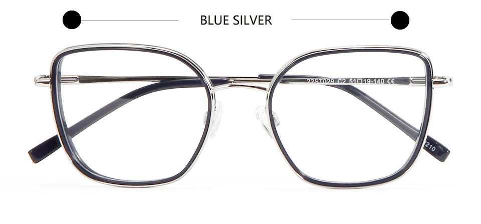 Esnbie Unisex Full Rim Square Cat Eye Titanium Eyeglasses 22029 Full Rim Esnbie BLUE SILVER  