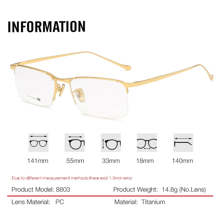 Aror Unisex Semi Rim Square Titanium Eyeglasses 88034