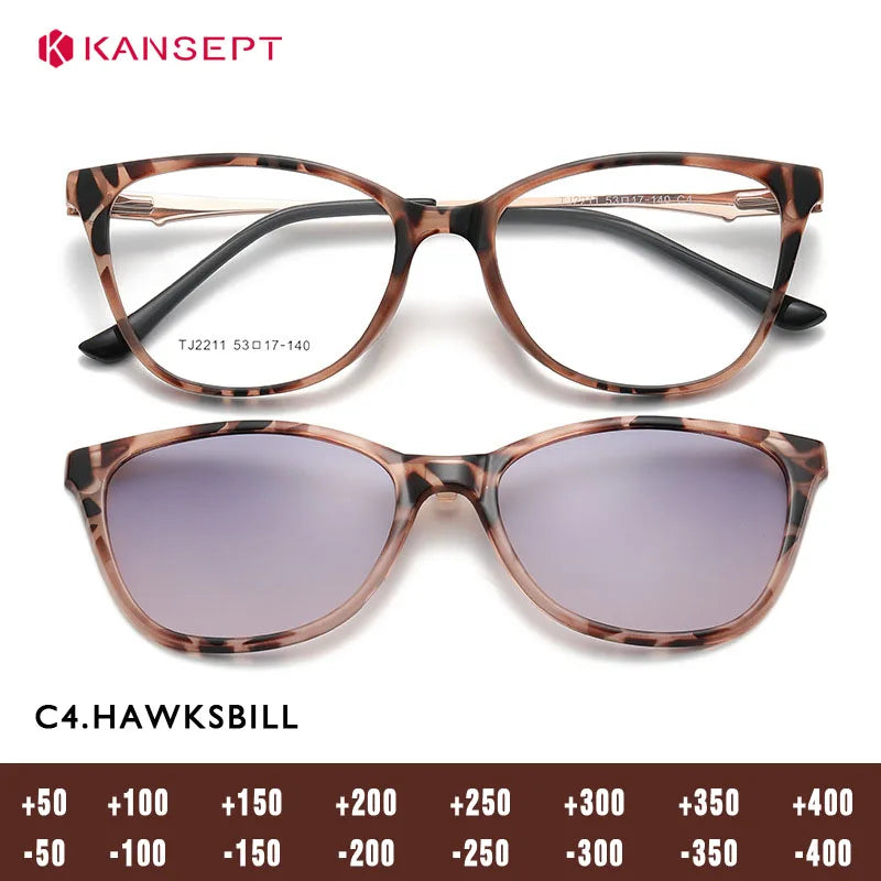 Kansept Women's Full Rim Cat Eye PC Alloy Reading Glasses Clip On Sunglasses 92211