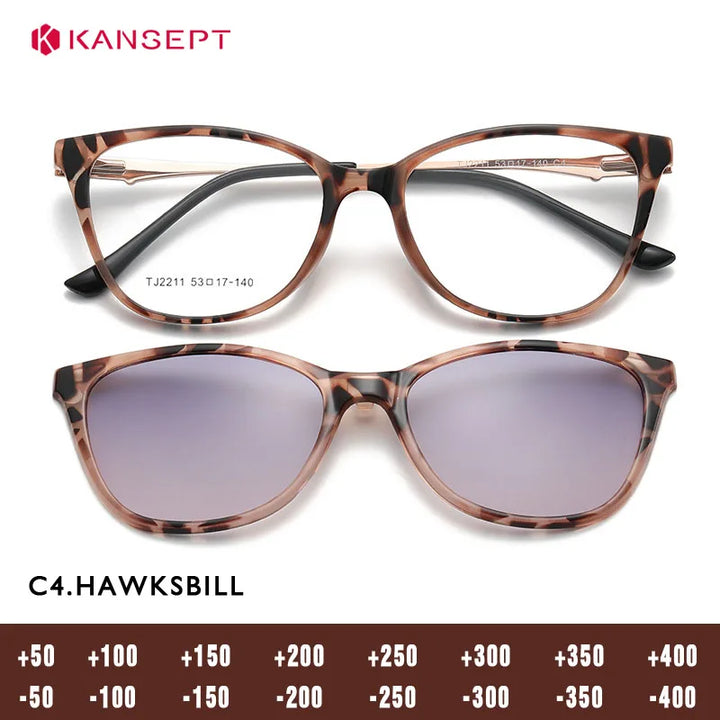 Kansept Women's Full Rim Cat Eye PC Alloy Reading Glasses Clip On Sunglasses 92211
