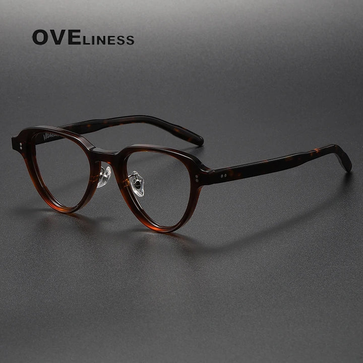 Oveliness Unisex Full Rim Flat Top Oval Acetate Eyeglasses V002 Full Rim Oveliness tortoise  