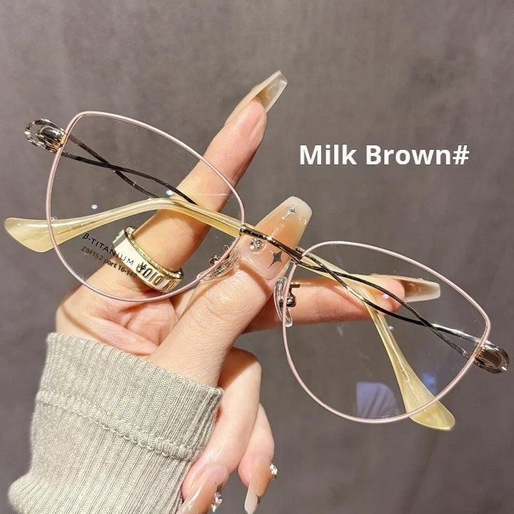 Momoja Women's Full Rim Oval Cat Eye Titanium-Alloy Eyeglasses 72041
