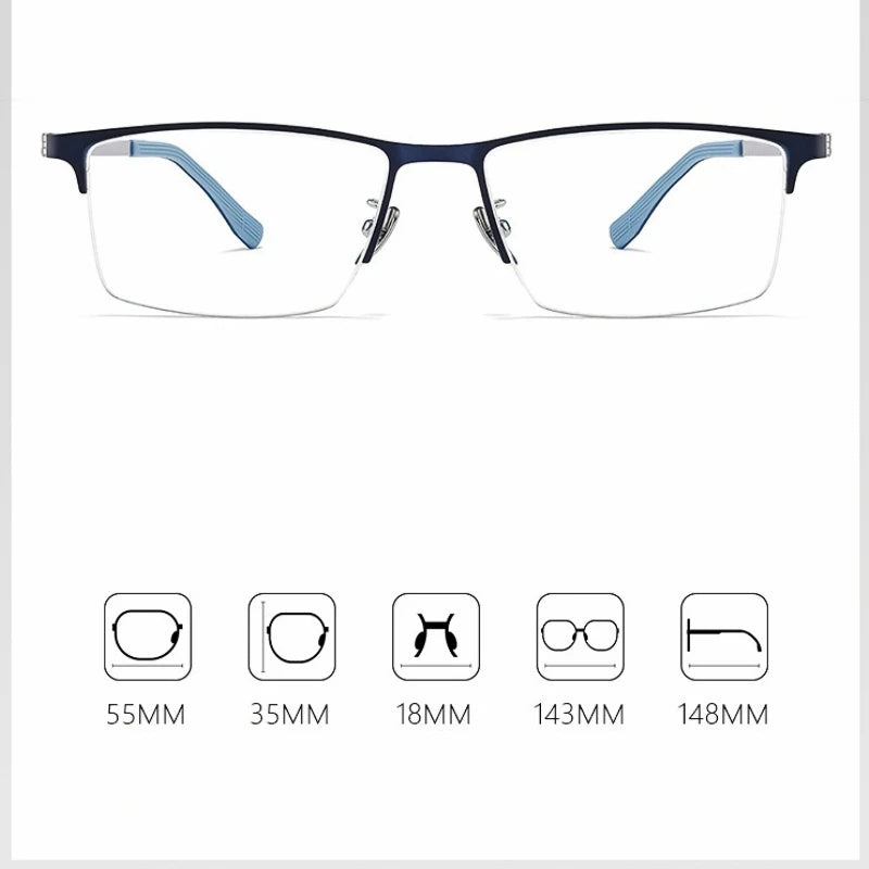 Yimaruili Unisex Semi Rim Square Titanium Alloy Eyeglasses 23156 Semi Rim Yimaruili Eyeglasses