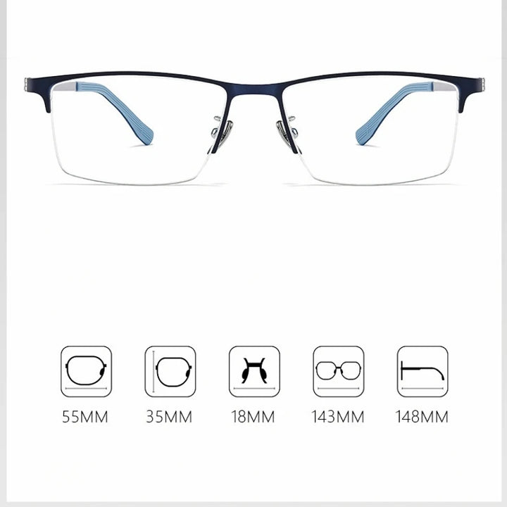 Yimaruili Unisex Semi Rim Square Titanium Alloy Eyeglasses 23156 Semi Rim Yimaruili Eyeglasses