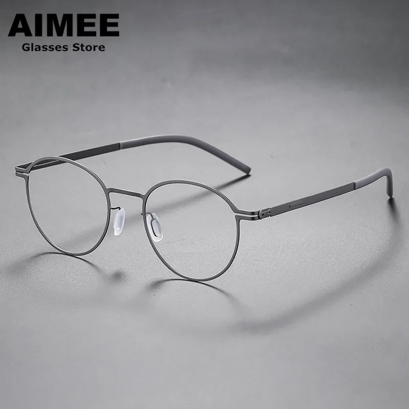 Aimee Unisex Full Rim Round Screwless Stainless Steel Eyeglasses 20015 Full Rim Aimee Gun-Grey  