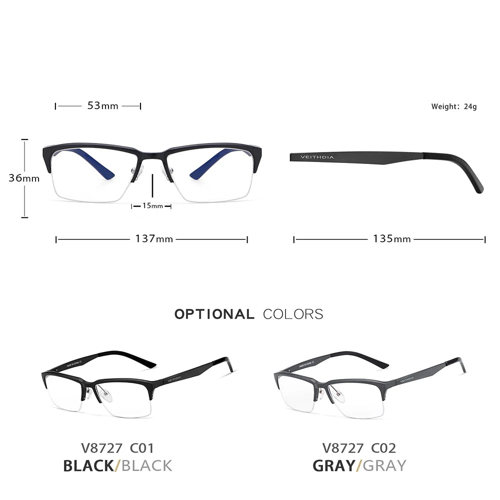 Hdcrafter Men's Semi Rim Square Al Mg Alloy Tr 90 Eyeglasses 58727