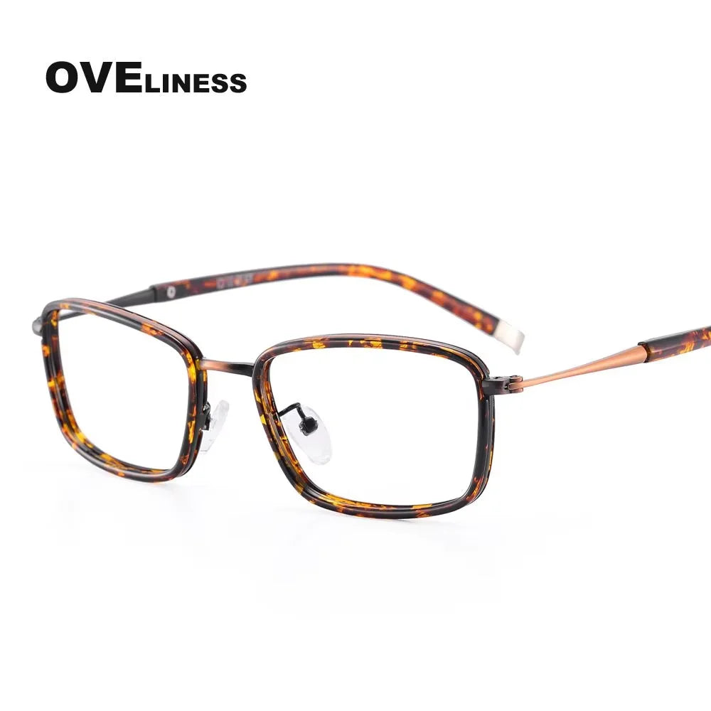 Oveliness Women's Full Rim Square Acetate Titanium Eyeglasses 440037 Full Rim Oveliness tortoise