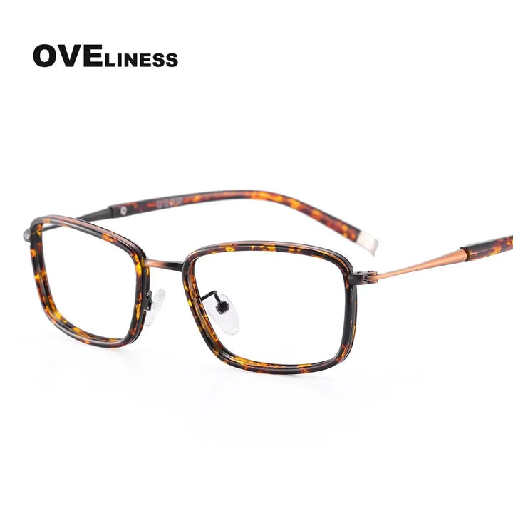 Oveliness Women's Full Rim Square Acetate Titanium Eyeglasses 440037 Full Rim Oveliness tortoise