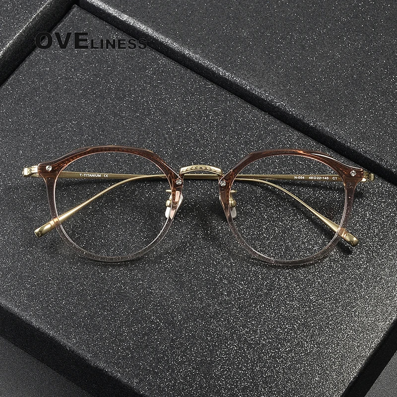 Oveliness Women's Full Rim Round Acetate Titanium Eyeglasses 3054 Full Rim Oveliness   