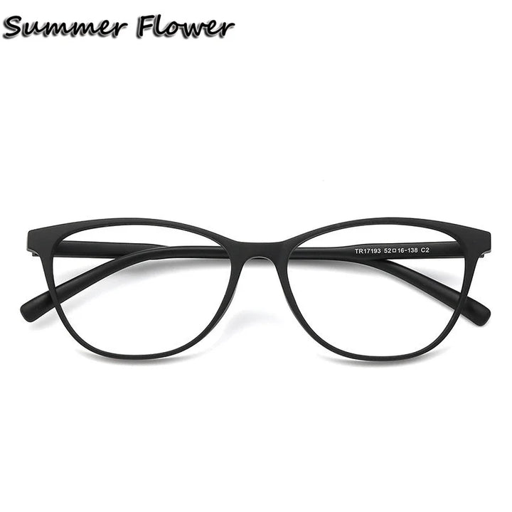 Summer Flower Women's Full Rim Cat Eye Tr 90 Titanium Eyeglasses 17193 Full Rim Summer Flower Matte Black