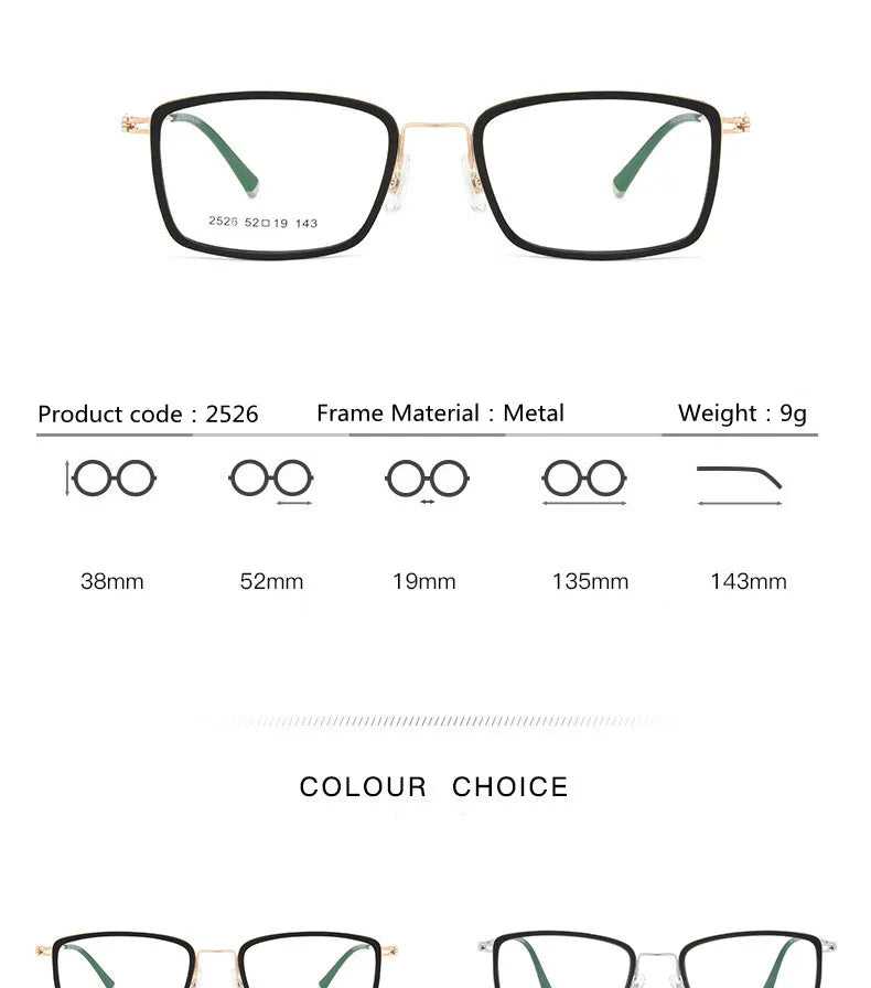 Kocolior Unisex Full Rim Acetate Alloy Square Hyperopic Reading Glasses 2526 Reading Glasses Kocolior   