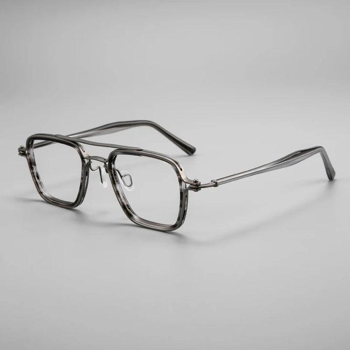 Black Mask Unisex Full Rim Square Double Bridge Titanium Acetate Eyeglasses 365875