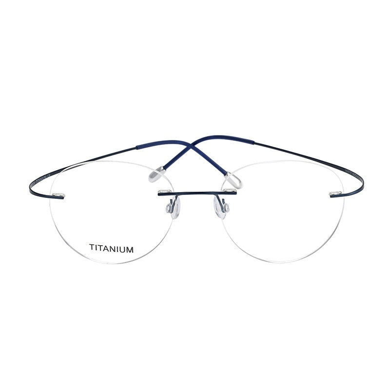 Hdcrafter Unisex Rimless Round Titanium Eyeglasses  16017 Rimless Hdcrafter Eyeglasses Blue  