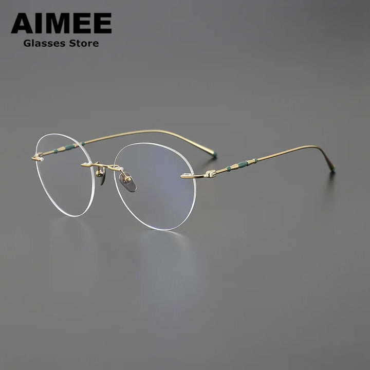 Aimee Men's Rimless Oval Round Titanium Eyeglasses 5931 Rimless Aimee Golden  