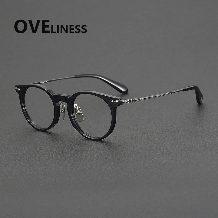Oveliness Unisex Full Rim Round Acetate Titanium Eyeglasses 322147