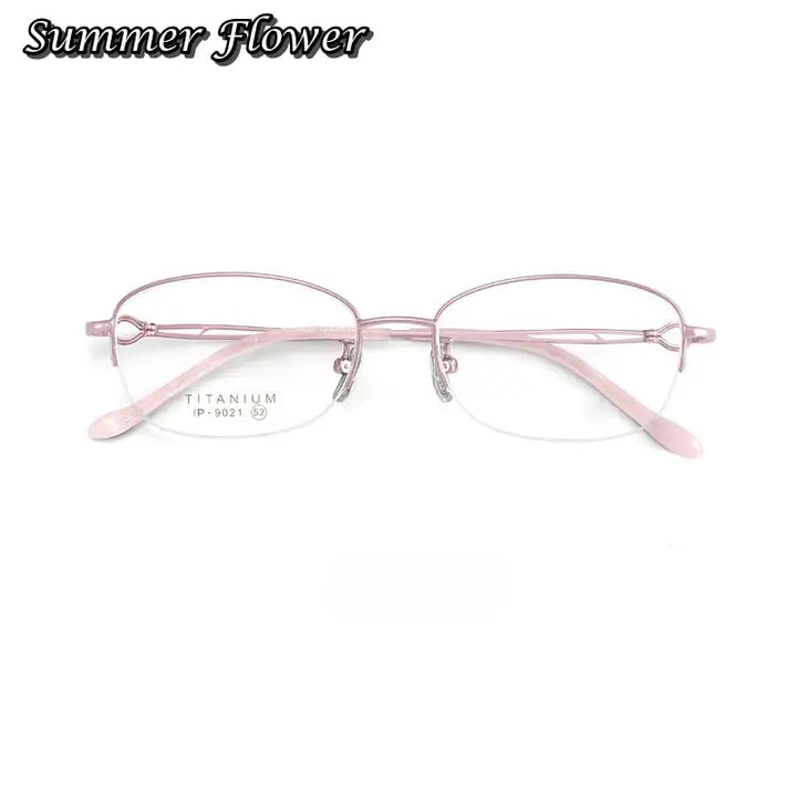 Summer Flower Women's Semi Rim Oval Square Titanium Eyeglasses 90214