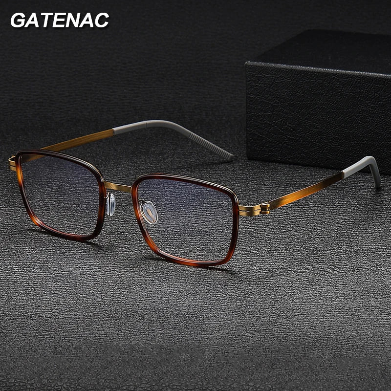 Gatenac Mens Full Rim Square Acetate Eyeglasses Gxyj-1186 Full Rim Gatenac   