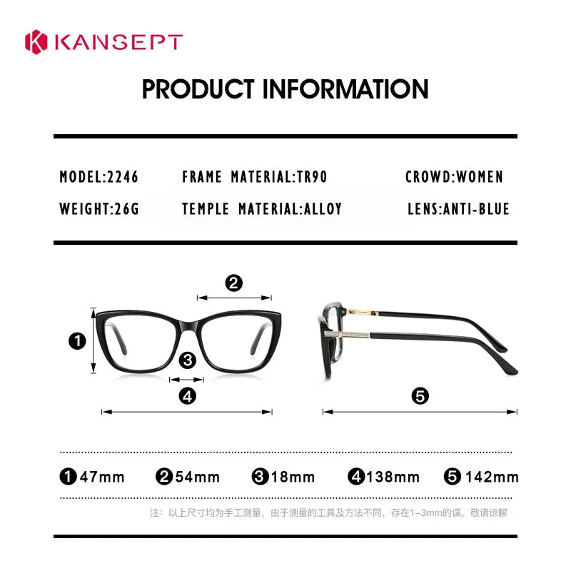 Kansept Women's Full Rim Square Tr 90 Titanium Reading Glasses 22469