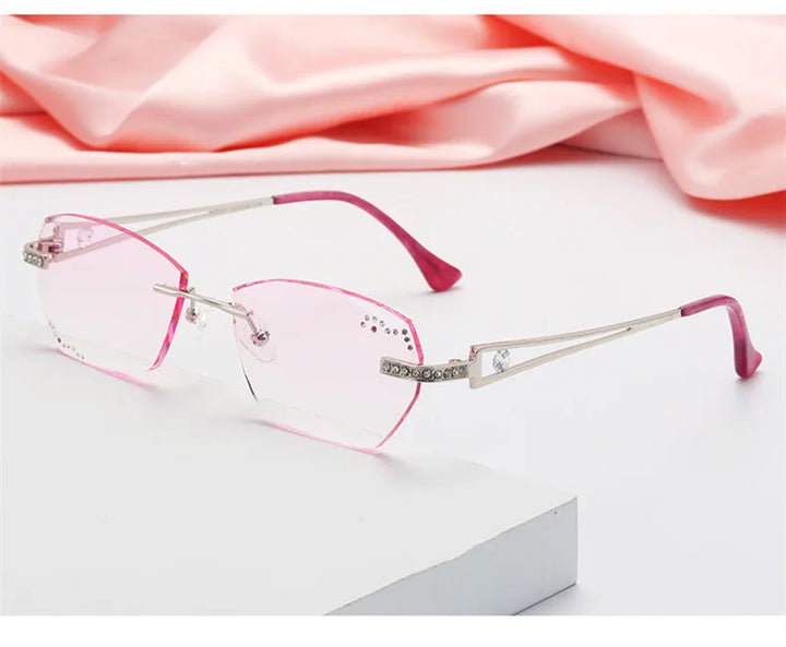 Chashma Ottica Women's Rimless Oval Titanium Eyeglasses 3010 Rimless Chashma Ottica Silver Pink  