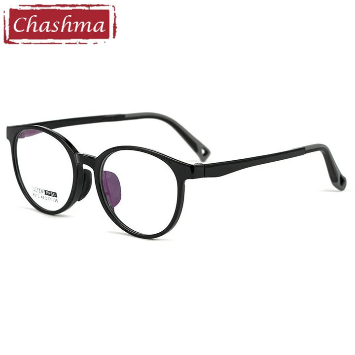 Chashma Ottica Unisex Youth Full Rim Round Tr 90 Titanium Eyeglasses 8210 Full Rim Chashma Ottica Black  