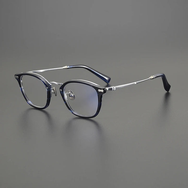 Gatenac Unisex Full Rim Square Titanium Acetate Eyeglasses Gxyj1539 Full Rim Gatenac Blue Silver