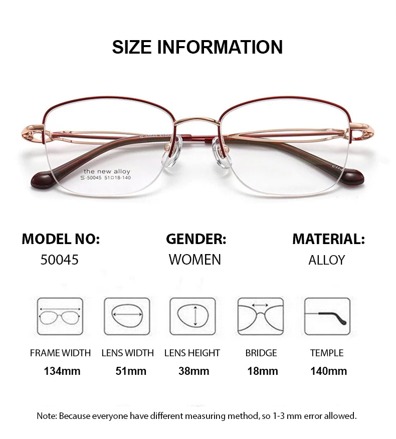 Summer Flower Women's Semi Rim Square Titanium Eyeglasses 50045 Semi Rim Summer Flower