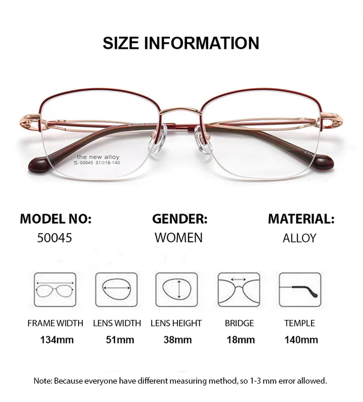 Summer Flower Women's Semi Rim Square Titanium Eyeglasses 50045 Semi Rim Summer Flower