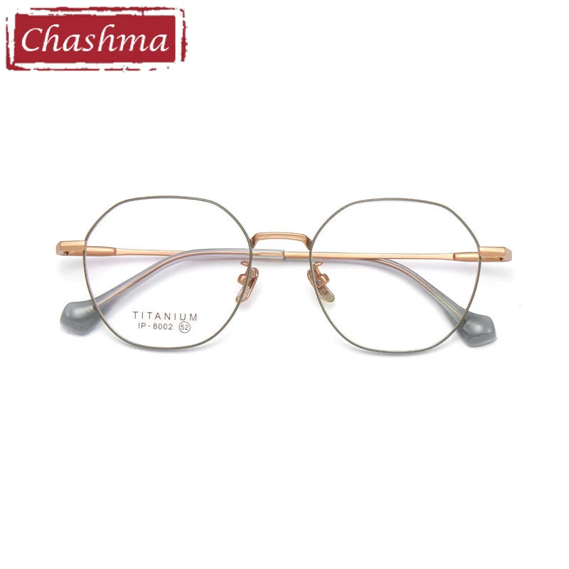 Chashma Ottica Unisex Full Rim Hexagon Titanium Eyeglasses 8002 Full Rim Chashma Ottica Coffee Rose Gold  