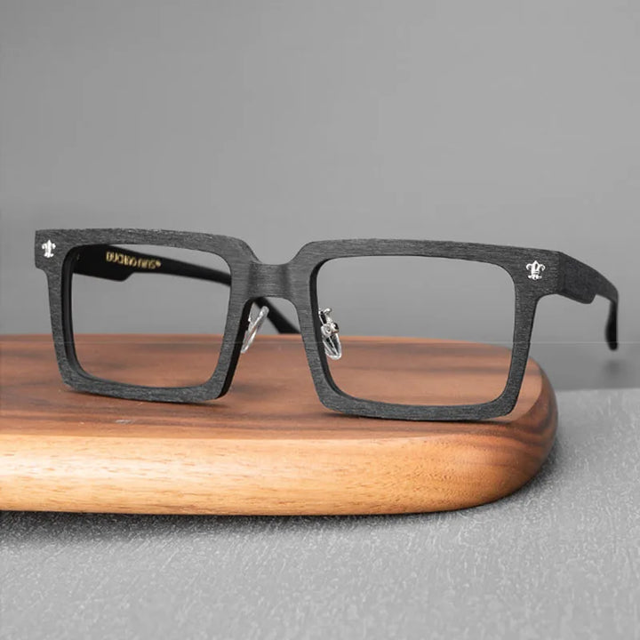 Hdcrafter Unisex Full Rim Big Square Wood Eyeglasses 10959 Full Rim Hdcrafter Eyeglasses Black  