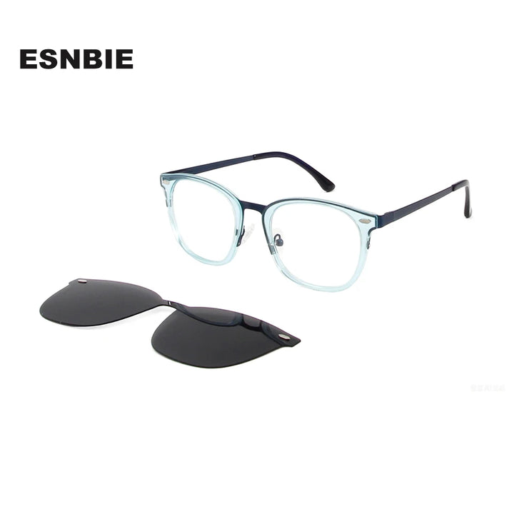 Esnbie Women's Full Rim Round Acetate Eyeglasses Clip On Sunglasses 418021