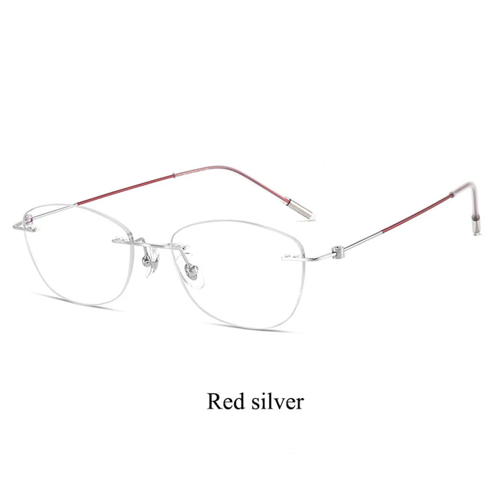 Bclear Women's Rimless Oval Cat Eye Titanium Eyeglasses 46071 Rimless Bclear Red Silver