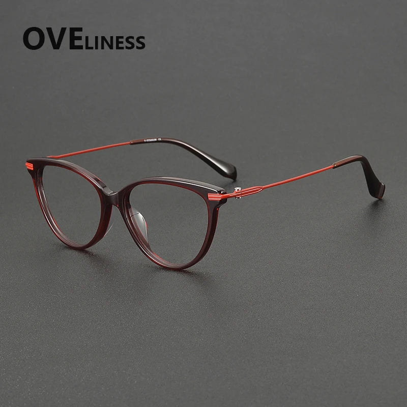 Oveliness Women's Full Rim Oval Cat Eye Acetate Titanium Eyeglasses 900001