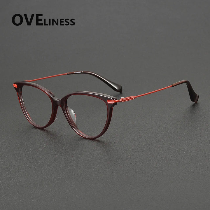 Oveliness Women's Full Rim Oval Cat Eye Acetate Titanium Eyeglasses 900001