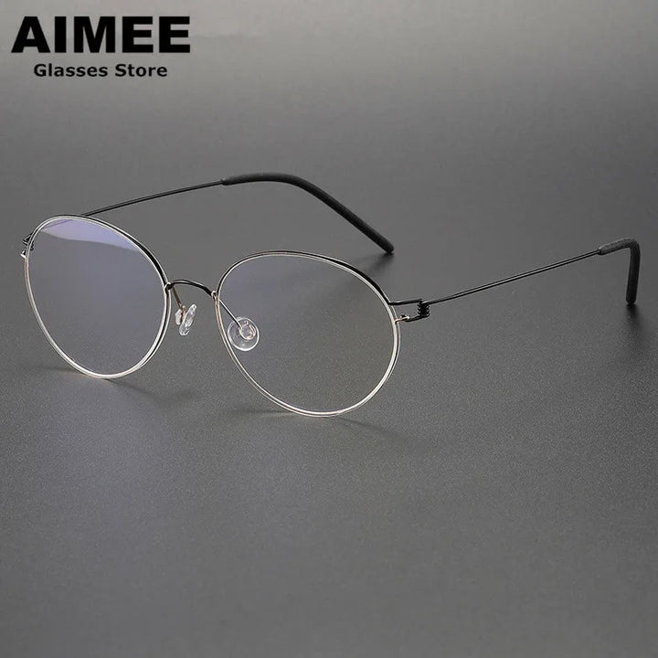 Aimee Unisex Full Rim Oval Round Screwless Titanium Eyeglasses 1318 Full Rim Aimee Black-Golden  