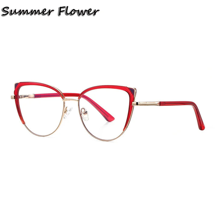 Summer Flower Women's Full Rim Oval Cat Eye Tr 90 Titanium Eyeglasses 31247