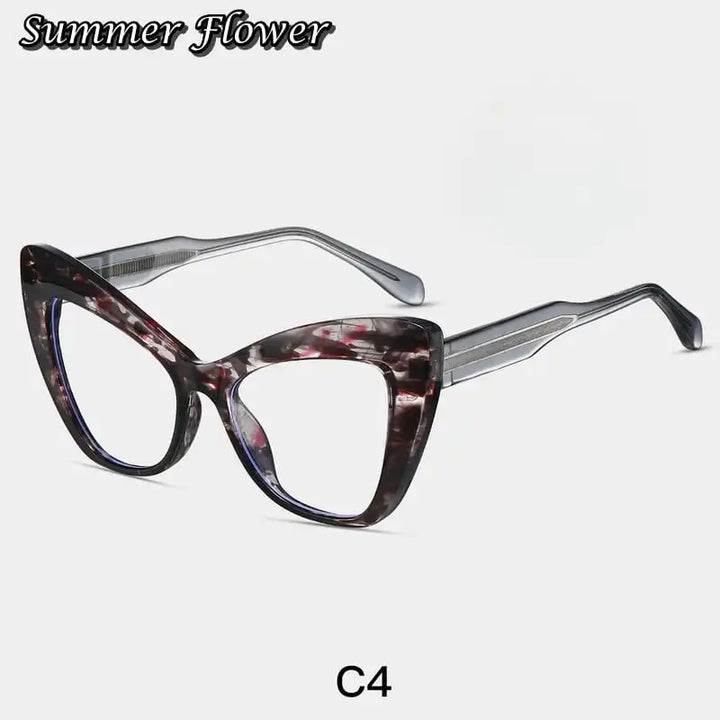 Summer Flower Women's Full Rim Square Cat Eye Tr 90 Titanium Eyeglasses 87289