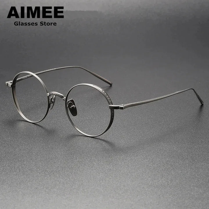 Aimee Unisex Full Rim Round Titanium Eyeglasses 133087 Full Rim Aimee Gun  