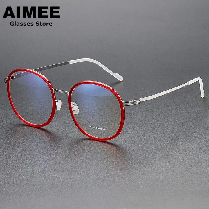 Aimee Unisex Full Rim Round Screwless Titanium Acetate Eyeglasses 2511 Full Rim Aimee   