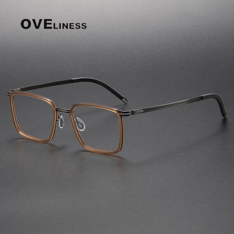 Oveliness Unisex Full Rim Square Acetate Titanium Eyeglasses 8202314 Full Rim Oveliness tea gun  